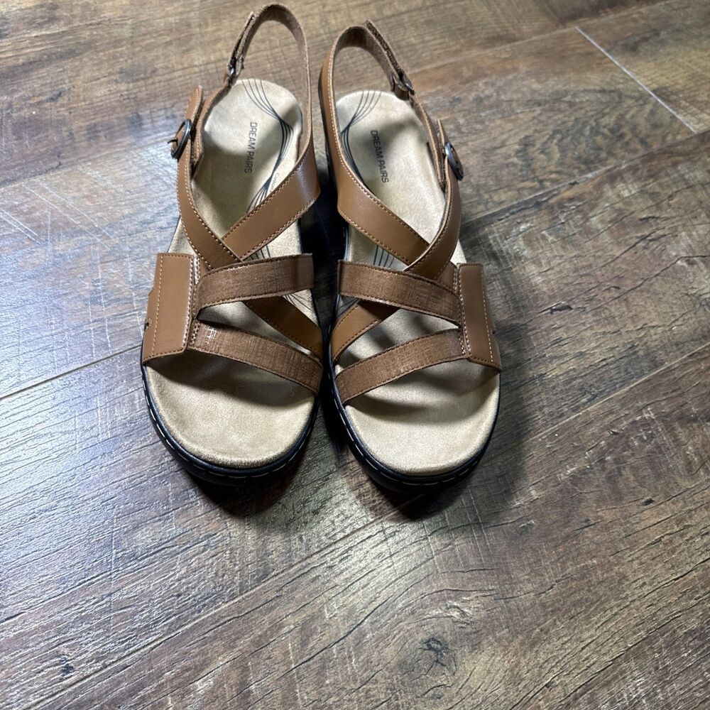 Dream Pairs Women’s Comfort Sandals Tan Brown Crisscross Slingback Shoes Size 11